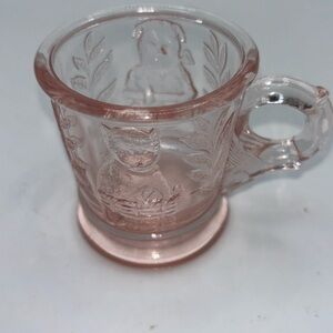 Vintage Mosser pink depression glass child’s mug/ cup with bears